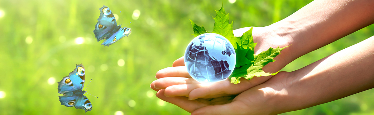 green earth with hands
